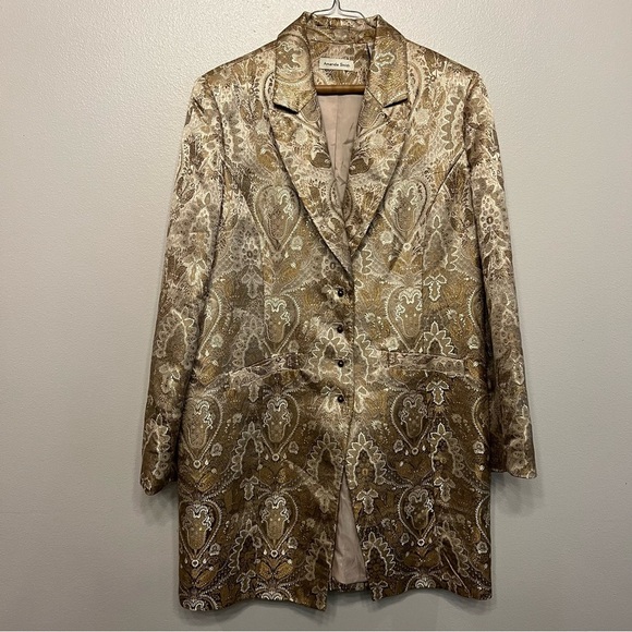 Amanda Smith Gold and Silver Paisley Vintage Blazer Size 14 - Picture 1 of 9